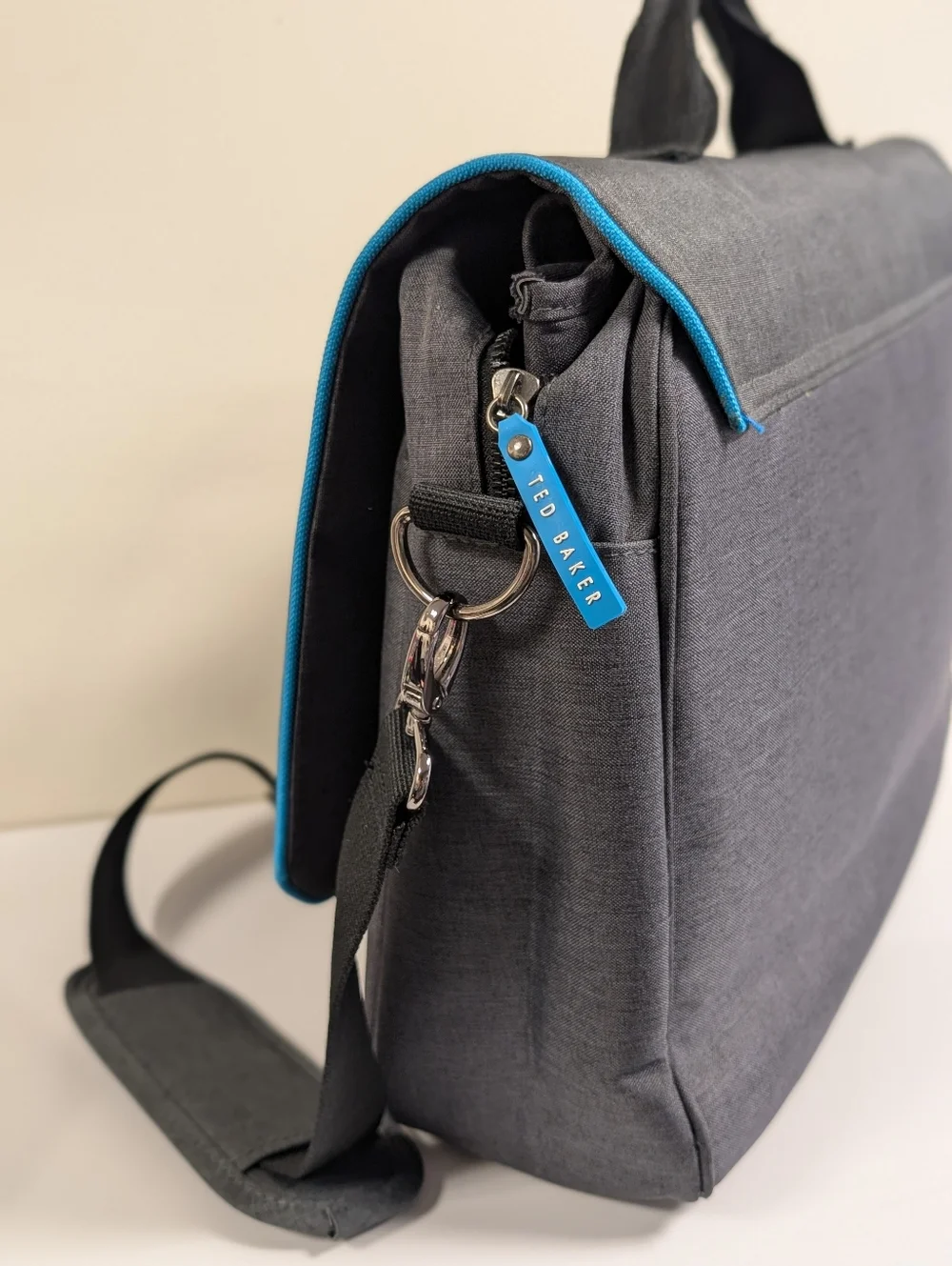 Ted Baker London Laptop Messenger Bag Gray Blue Trim NWT Bodywear Work Travel